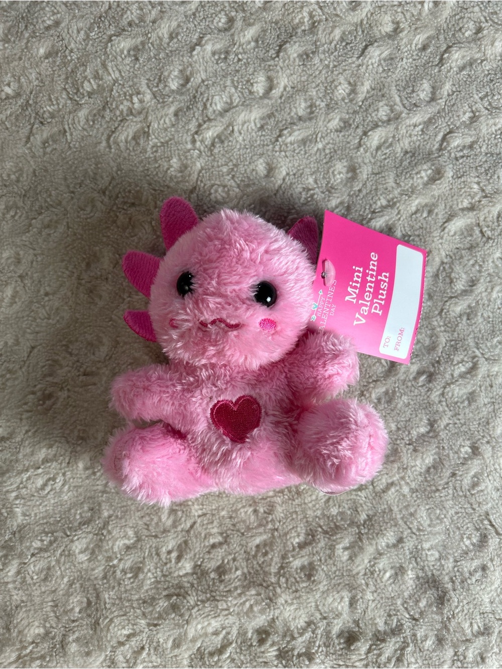 Tom's Toy Pink Axolotl Plush Stuffed Animal Red Heart Small Mini 4.5"